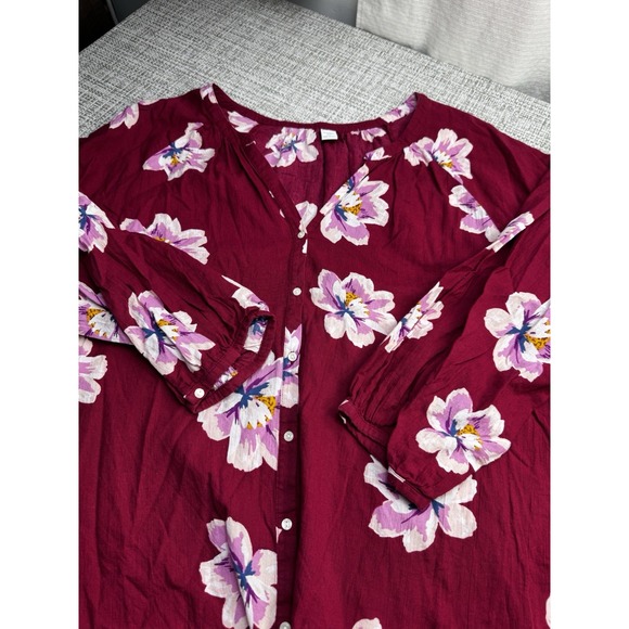 Old Navy Button Front Peasant Blouse Size XXL Vibrant Red Pink Floral Boho - Picture 9 of 12